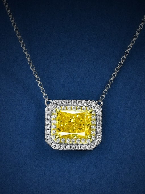 Rich yellow color [N2749] 925 Sterling Silver High Carbon Diamond Geometric Luxury Necklace
